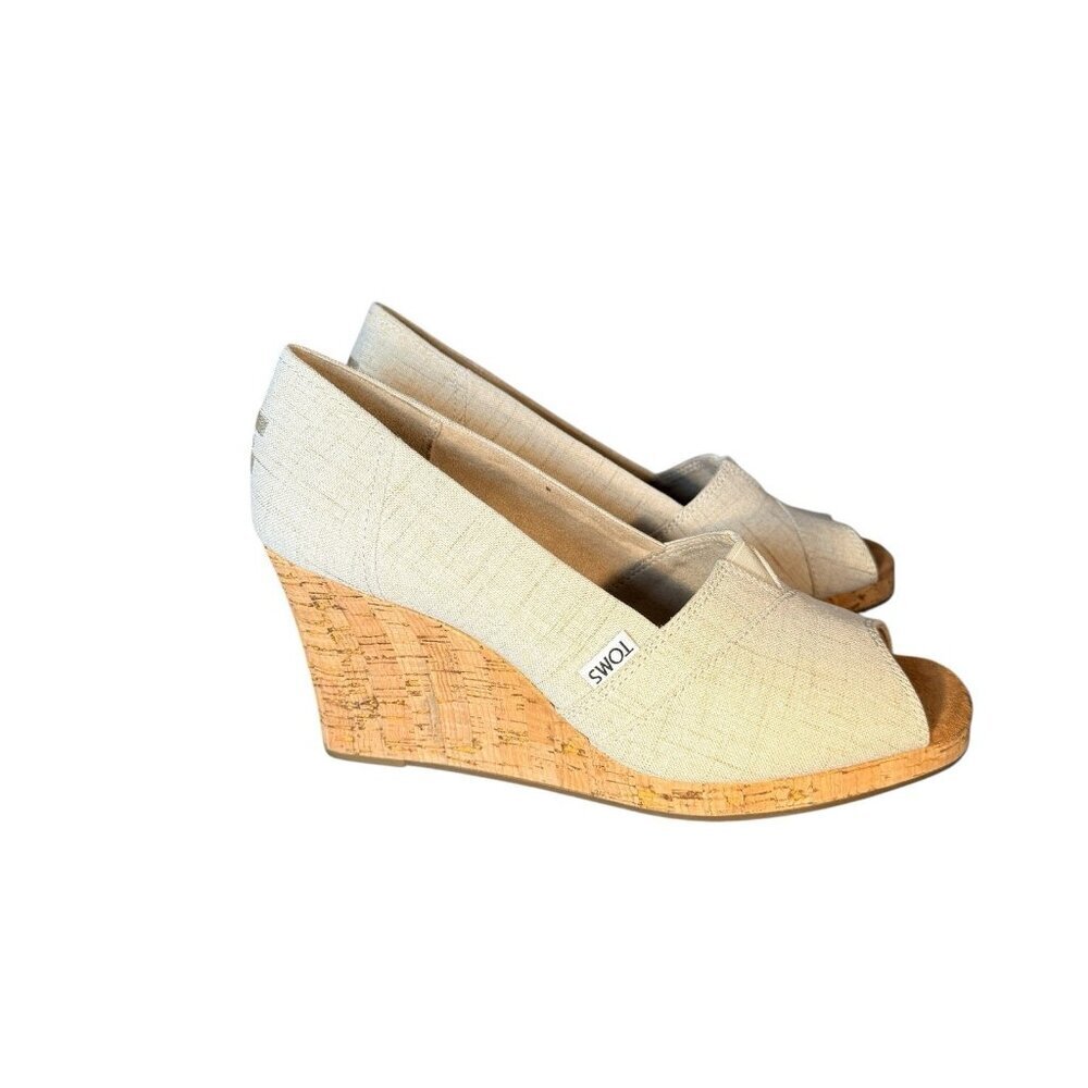 TOMS Classic Wedge Women's Sandal Size 9.5 Beige Natural Classic Jacquard